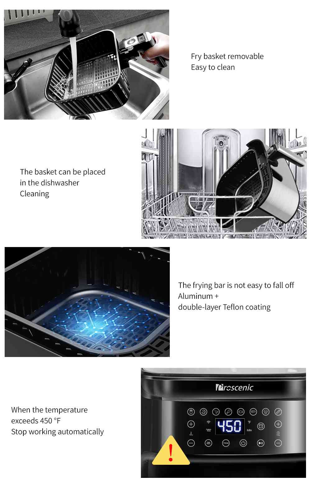 Proscenic T21 Smart Electric Fryer, Μαύρο
