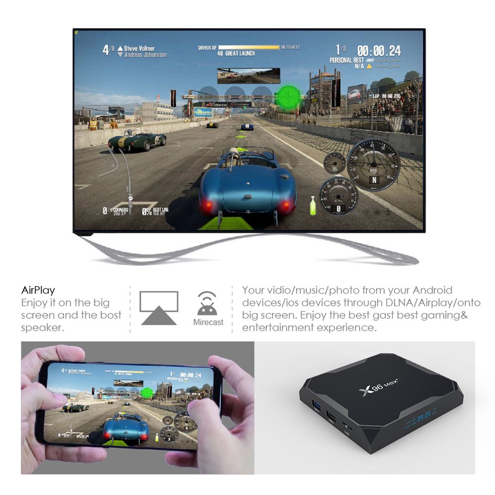 X96 MAX Plus Amlogic S905x3 Android 9.0 8K Décodeur vidéo TV Box 4 Go / 32 G