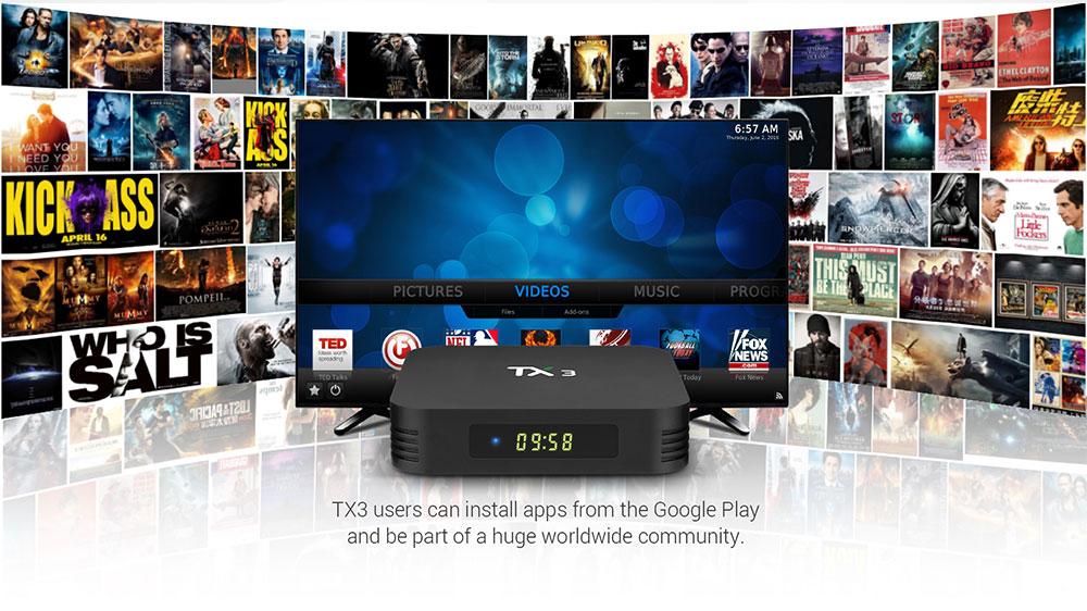 TANIX TX3 Amlogic S905x3 8K Décodage vidéo Android TV Box 9.30GB / 4GB Spdif Bluetooth 64G + 2.4G WiFi LAN USB5.8 Youtube Netflix Google Play