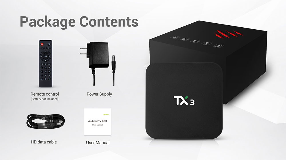 TANIX TX3 Amlogic S905x3 8K Décodage vidéo Android TV Box 9.30GB / 4GB Spdif Bluetooth 64G + 2.4G WiFi LAN USB5.8 Youtube Netflix Google Play