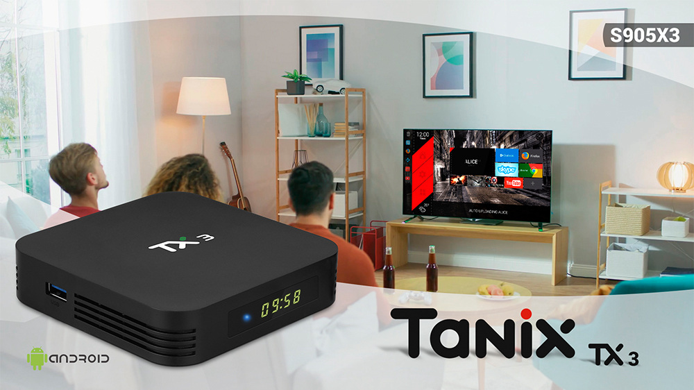 TANIX TX3 Amlogic S905x3 8K Décodage vidéo Android TV Box 9.30GB / 4GB Spdif Bluetooth 64G + 2.4G WiFi LAN USB5.8 Youtube Netflix Google Play