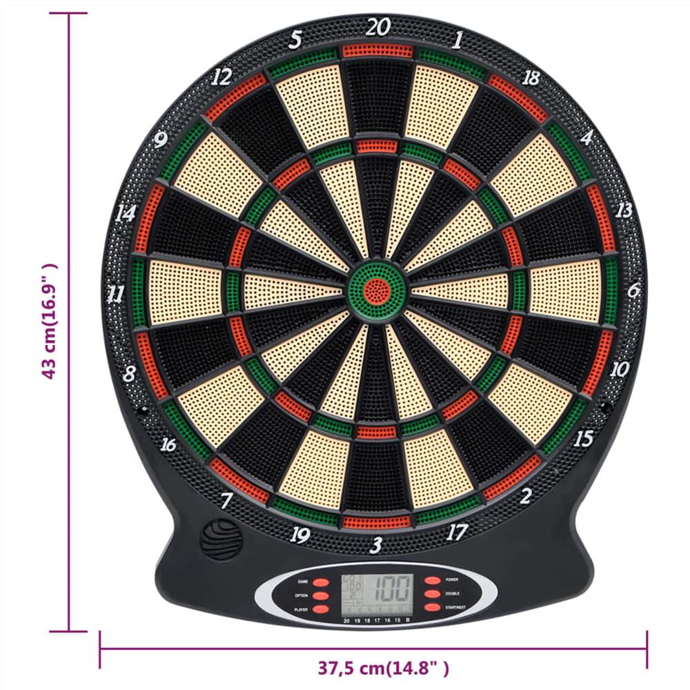 Electric dartboard with black polypropylene darts