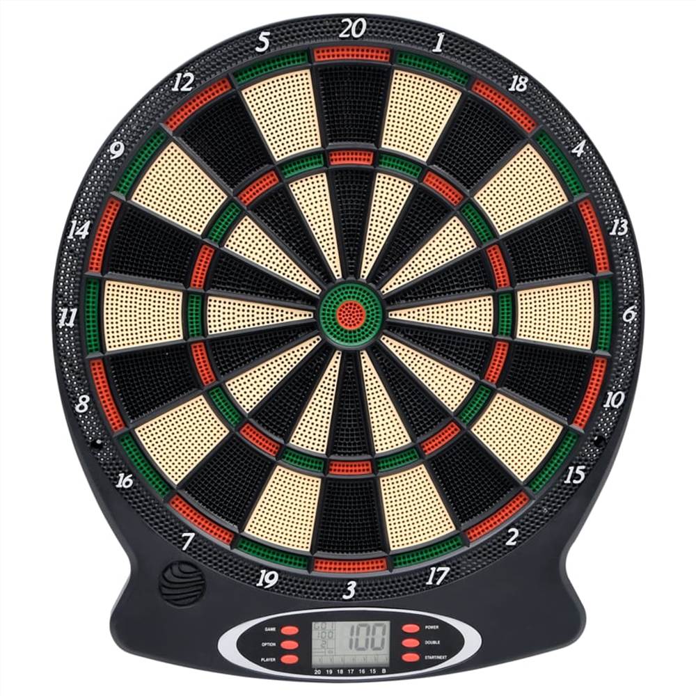 Electric dartboard with black polypropylene darts