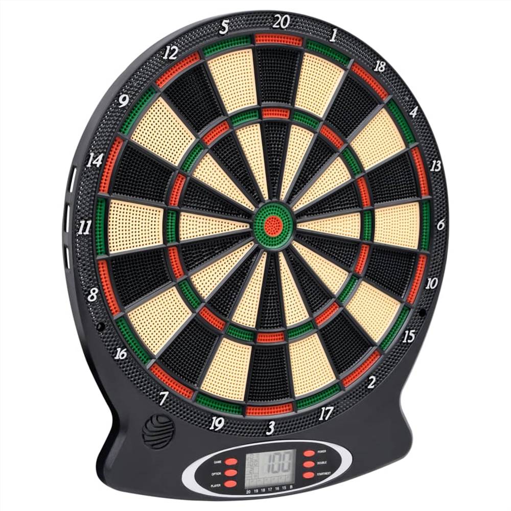 Electric dartboard with black polypropylene darts