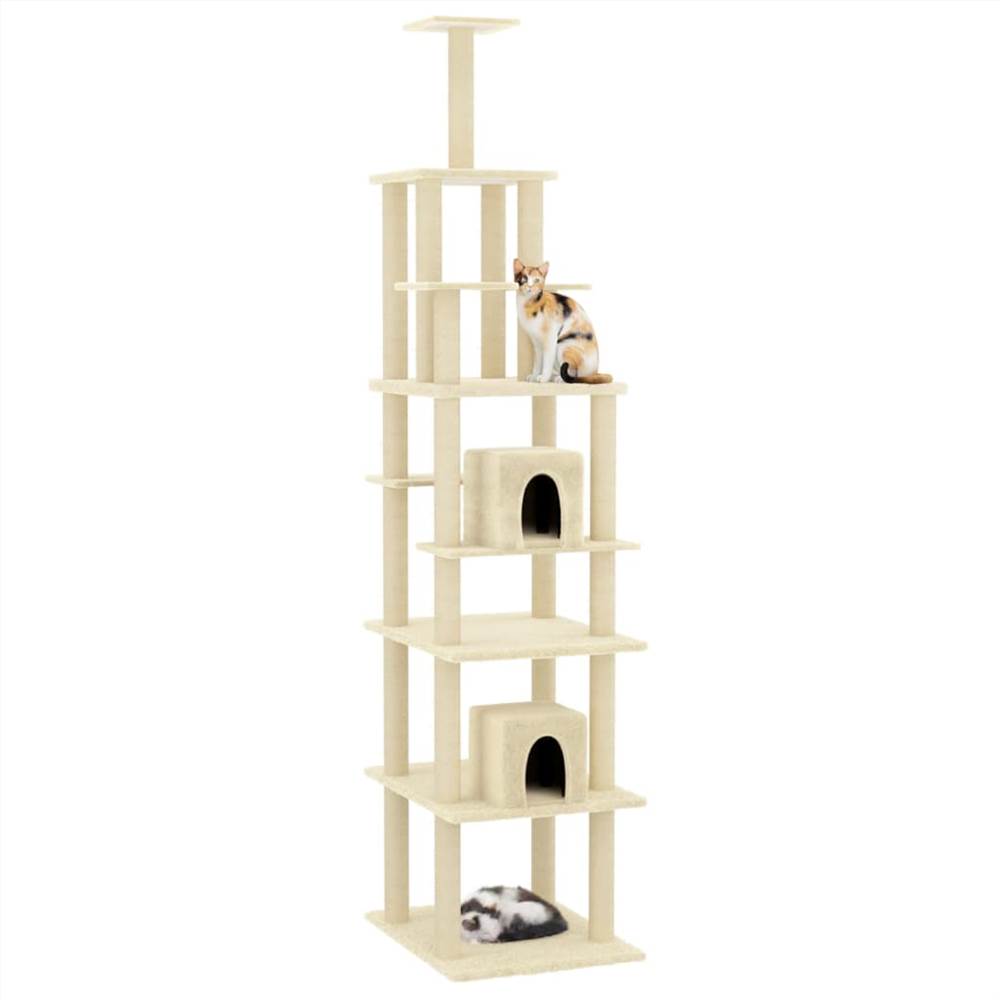 Cat tree with scratching posts in cream sisal 216 cm