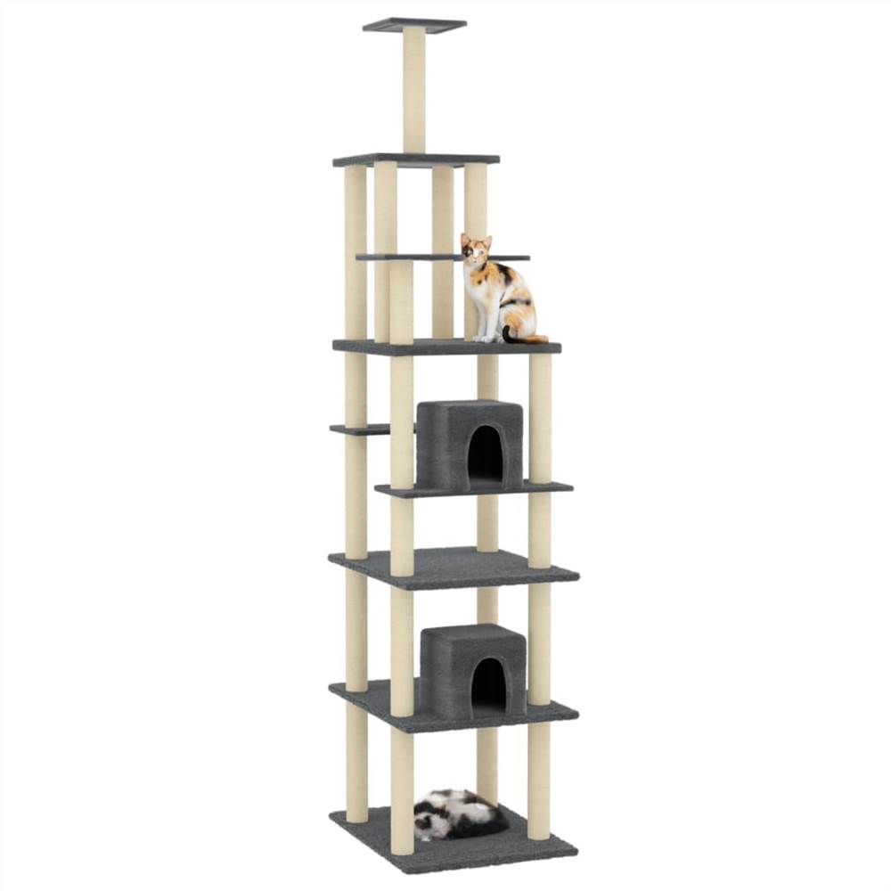 Cat tree with scratching posts in dark gray sisal 216 cm