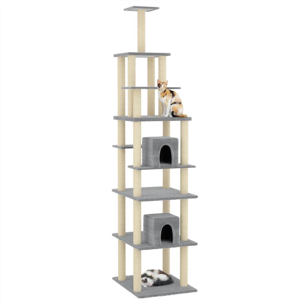 Cat tree with scratching posts in light gray sisal 216 cm