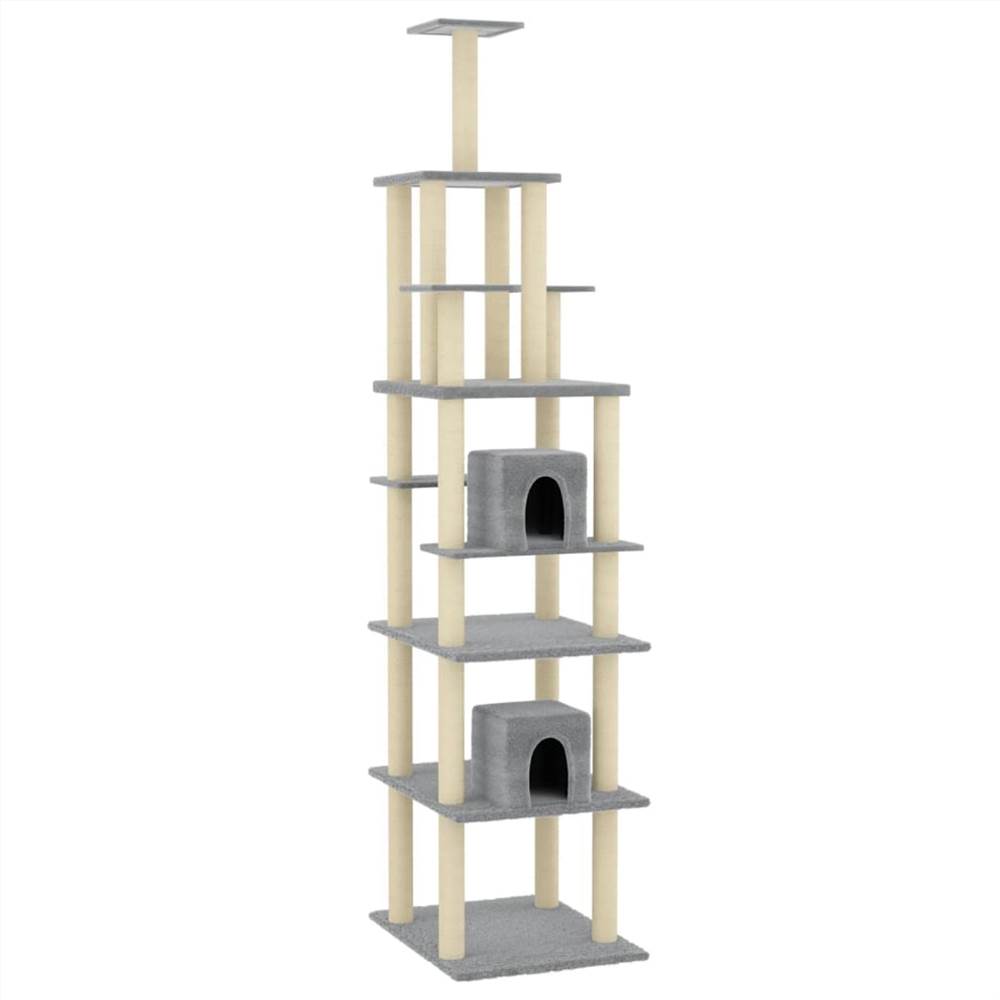 Cat tree with scratching posts in light gray sisal 216 cm