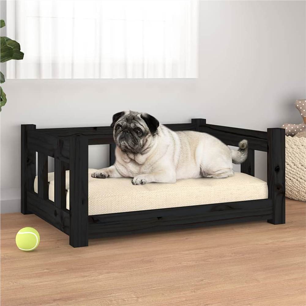 Černá postel pro psa 65,5x50,5x28 cm masivní borovicové dřevo
