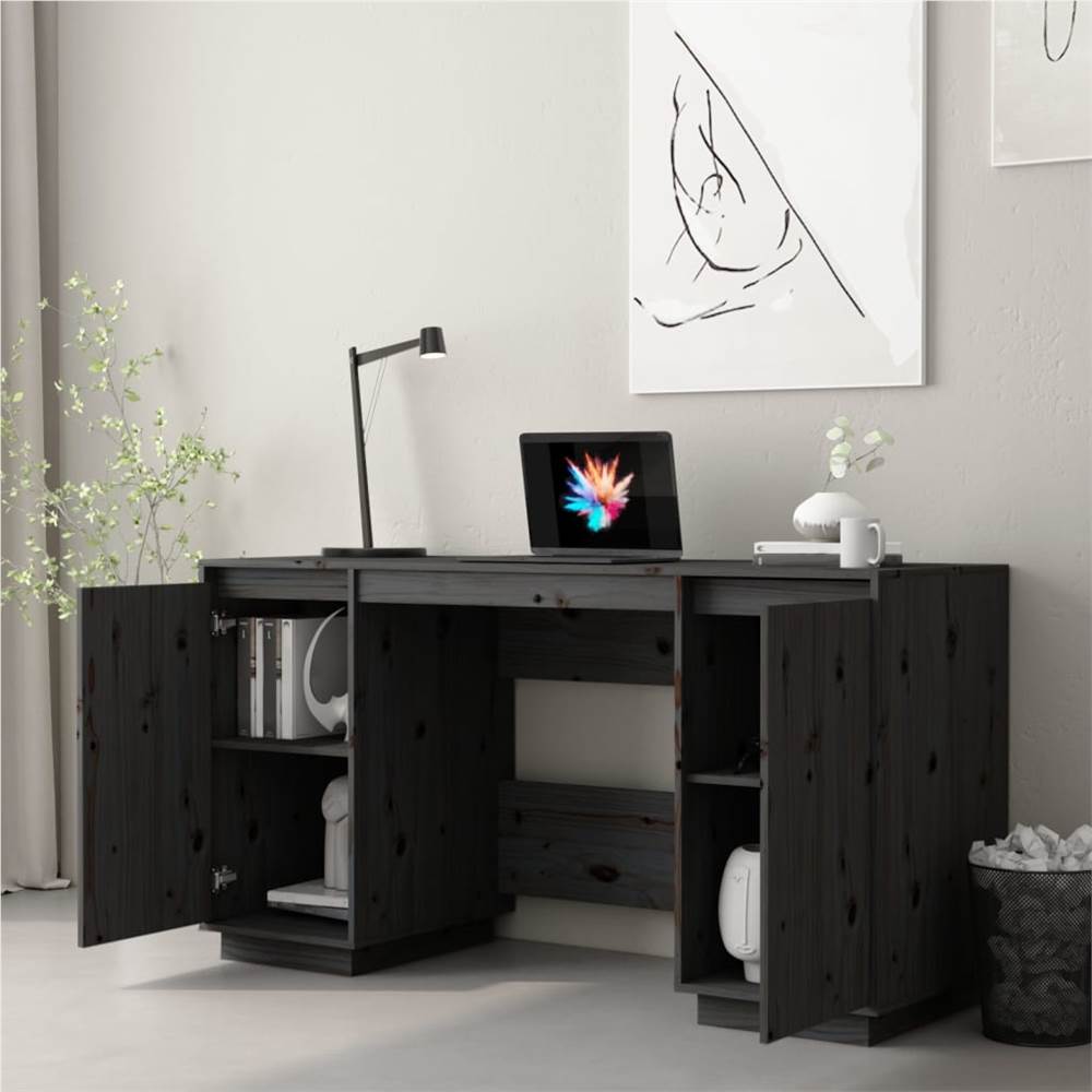 Schwarzer Schreibtisch 140x50x75 cm Massivholz Kiefer