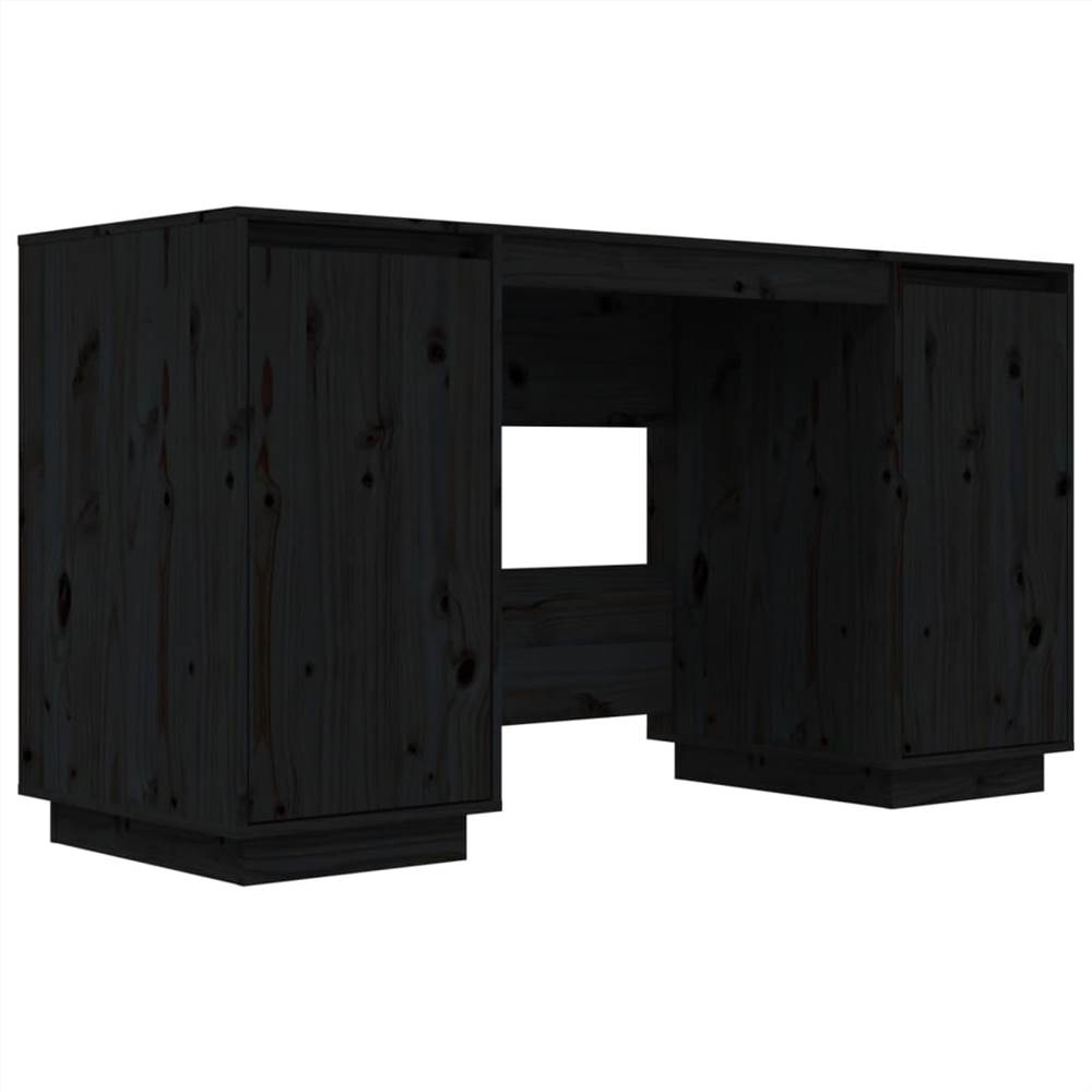 Fekete íróasztal 140x50x75 cm tömör fa fenyő