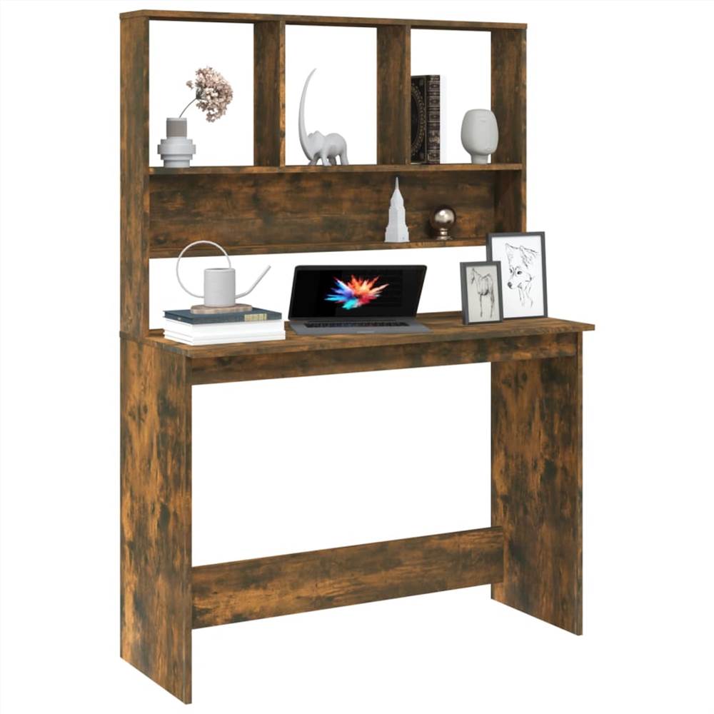 Skrivebord med hylder Røget eg 110x45x157 cm Konstrueret træ