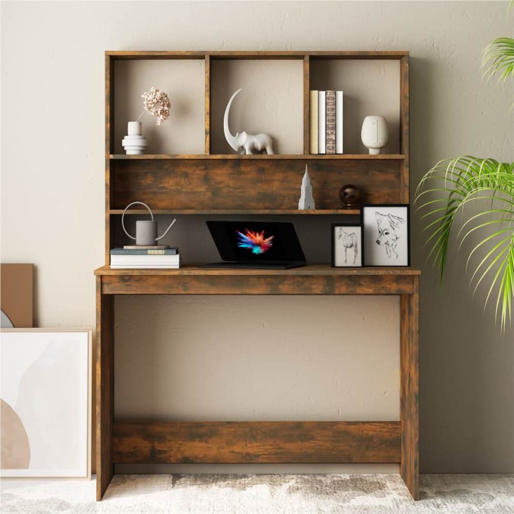 Skrivbord med hyllor Rökt ek 110x45x157 cm Konstruerat trä