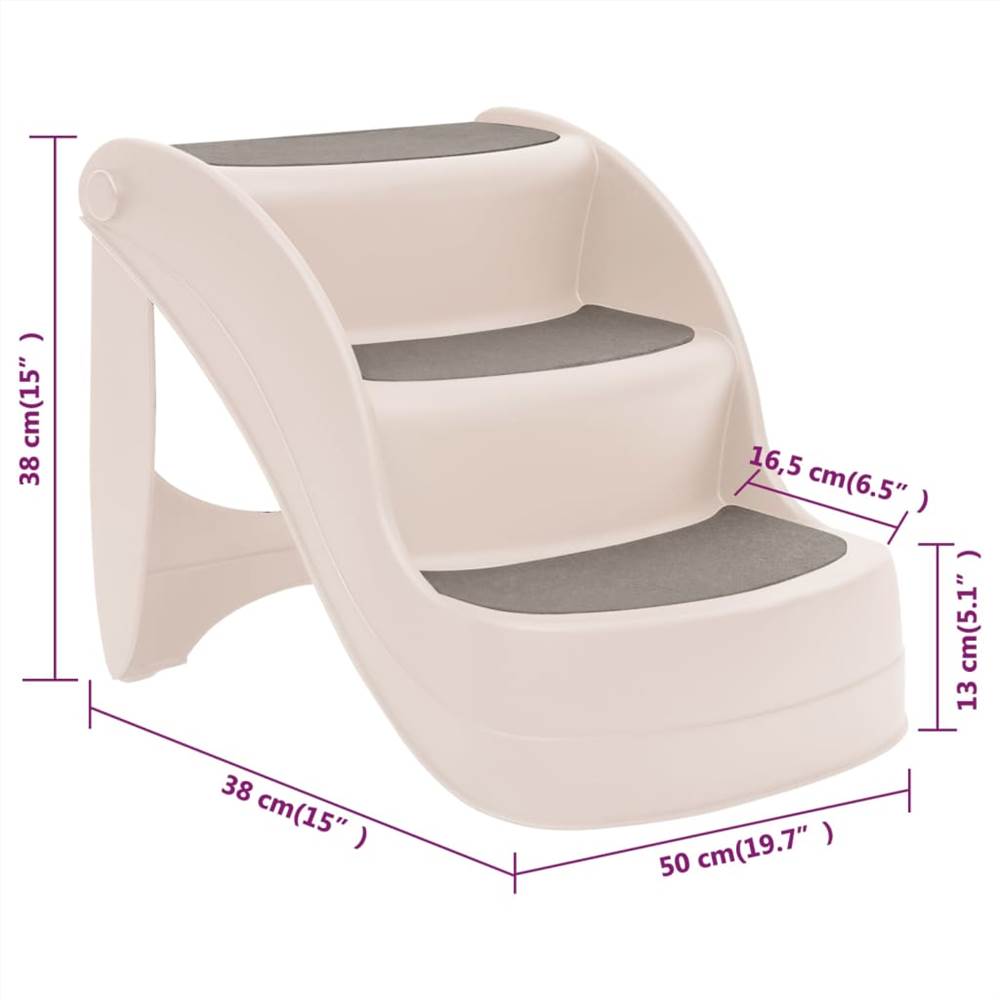 Foldable Stairs 3 Steps for Dogs Cream 50x38x38 cm Plastic