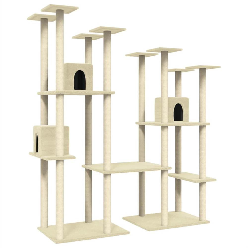 Cat tree with scratching posts in cream sisal 174 cm