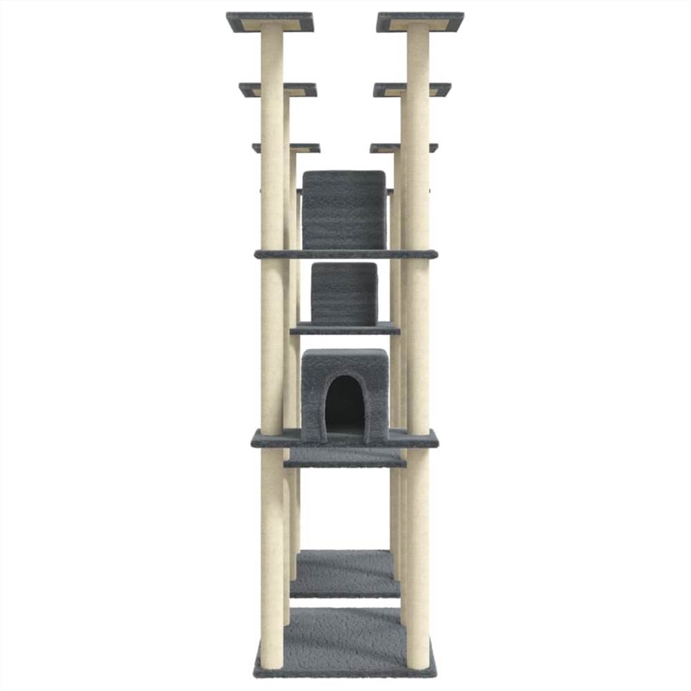 Cat tree with scratching posts in dark gray sisal 174 cm