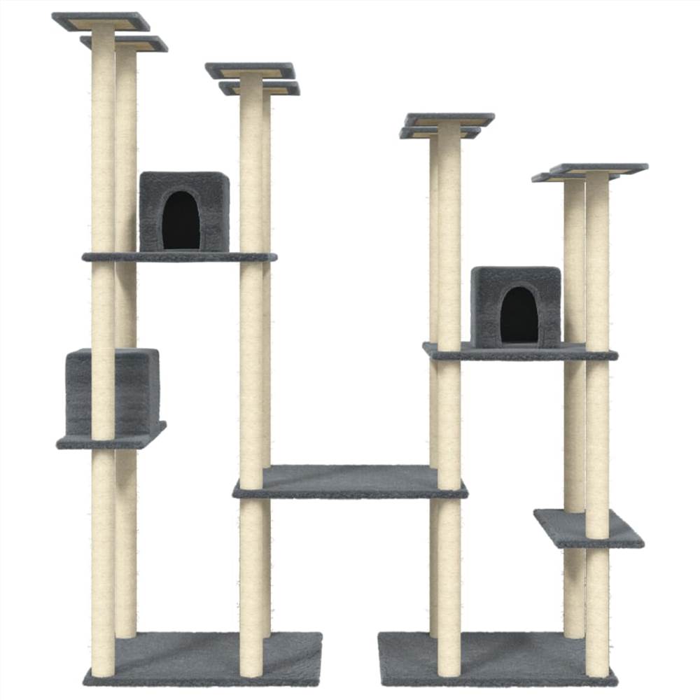 Cat tree with scratching posts in dark gray sisal 174 cm
