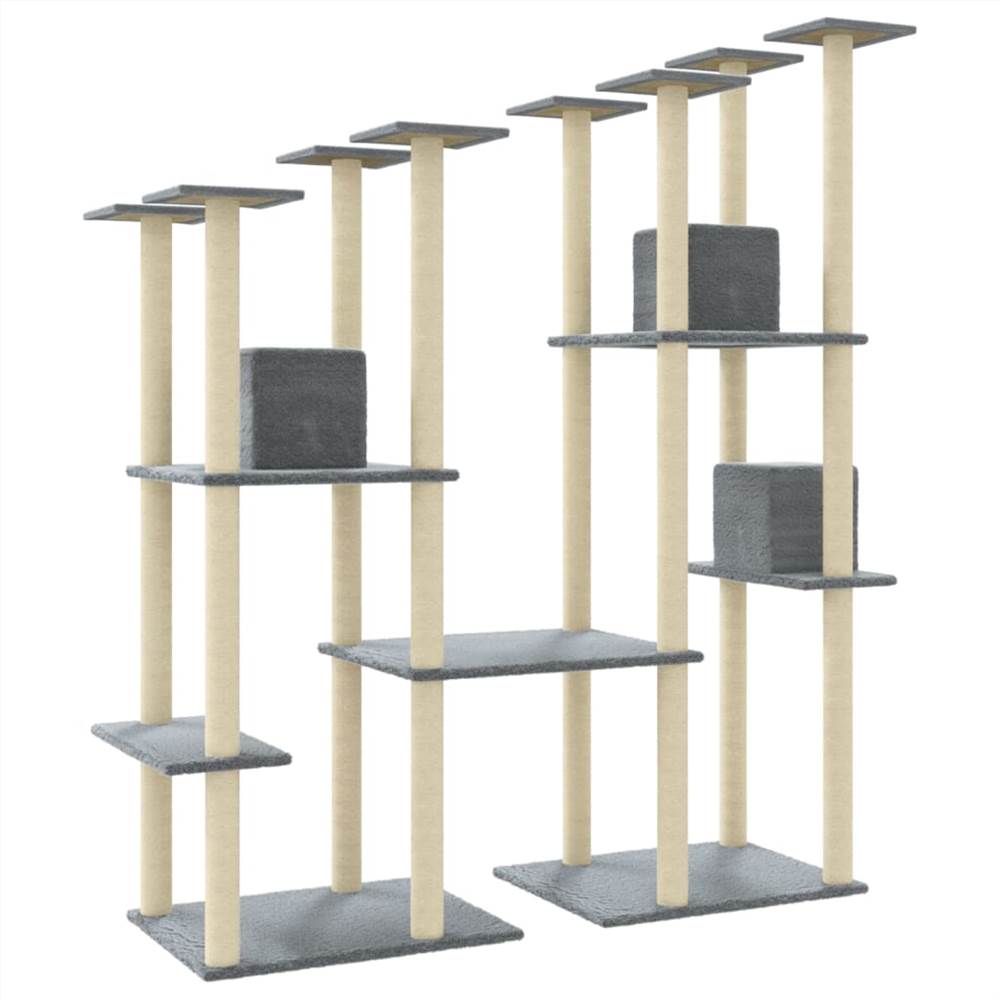 Cat tree with scratching posts in light gray sisal 174 cm