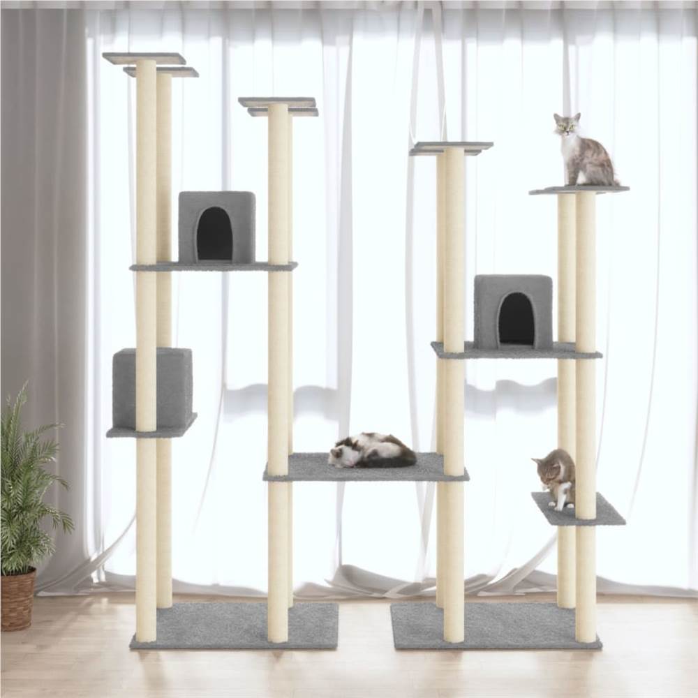 Kattträd med skrapstolpar i ljusgrå sisal 174 cm