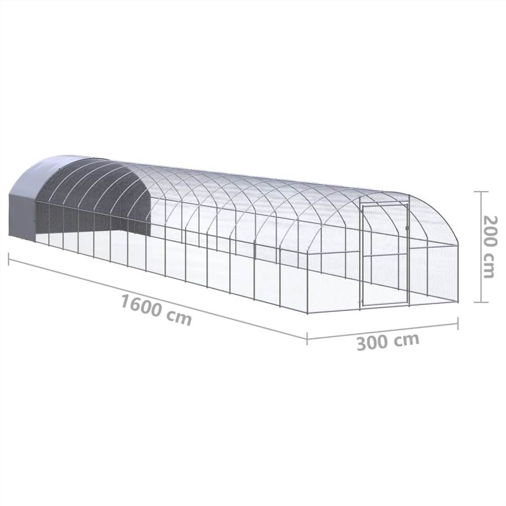 Udendørs hønsegård 3x16x2m galvaniseret stål