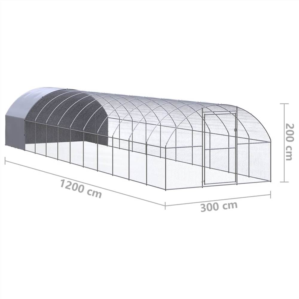 Udendørs hønsegård 3x12x2m galvaniseret stål