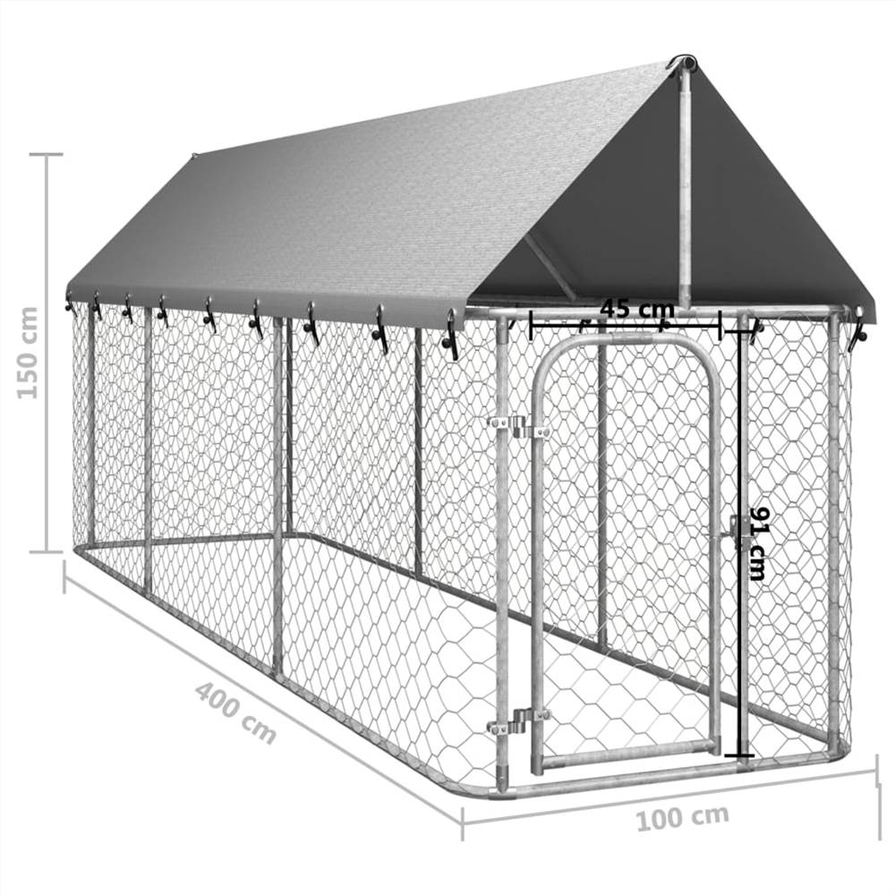Outdoor dog kennel with roof 400x100x150 cm