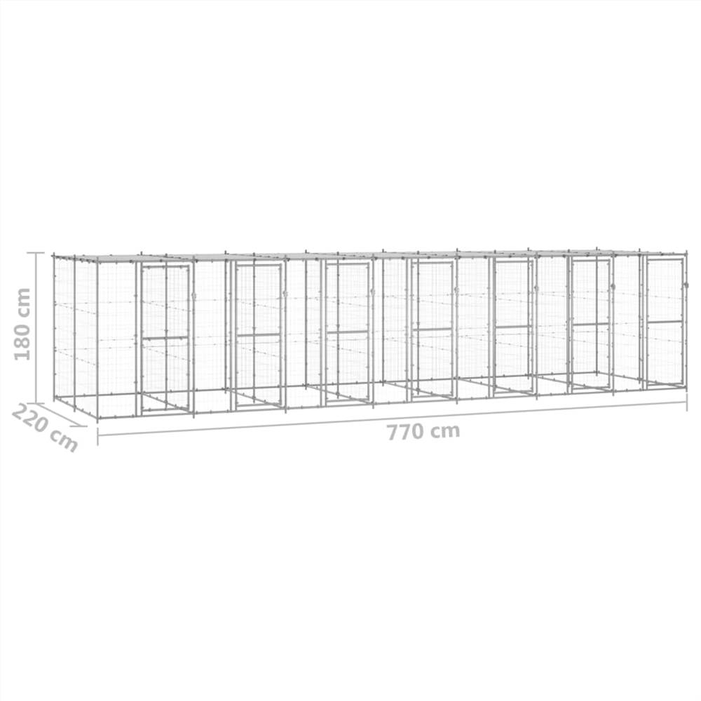 Utomhus hundkoja i galvaniserat stål med tak 16,94 m²