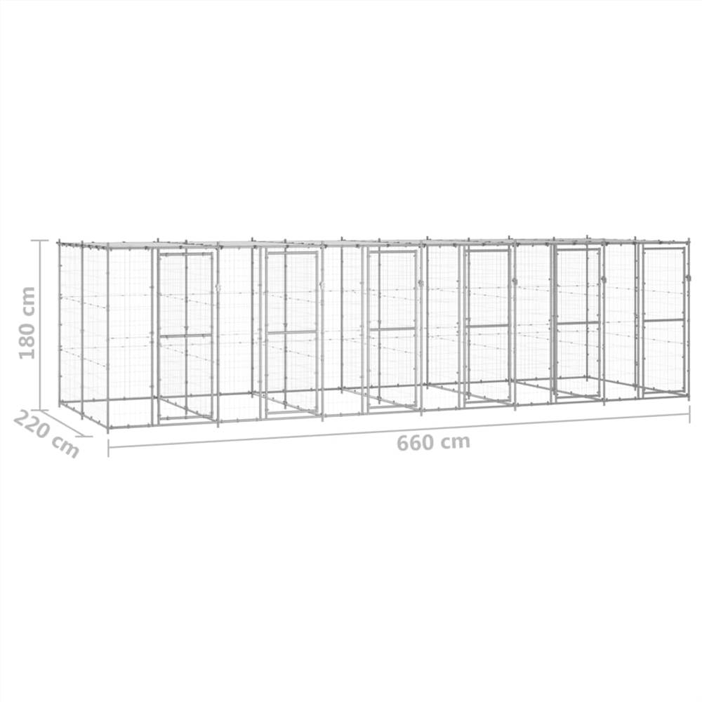 Outdoor dog kennel in galvanized steel with roof 14.52 m²