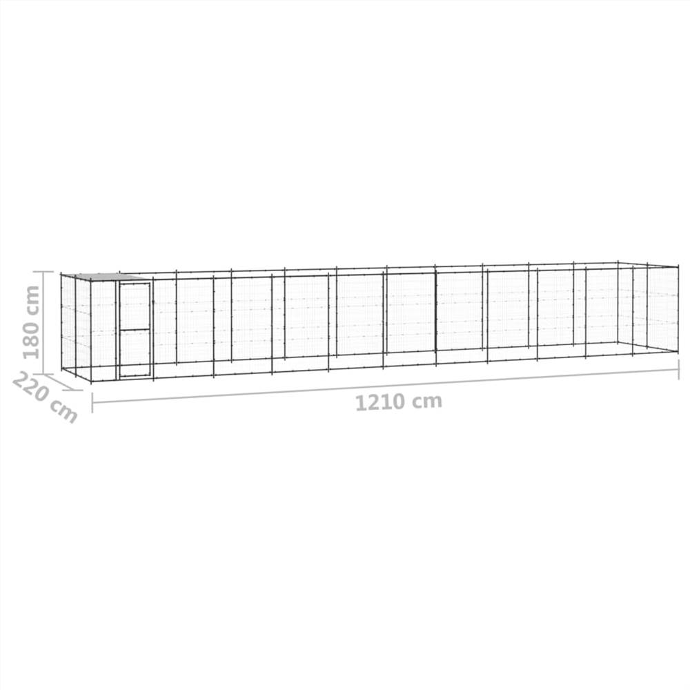Zewnętrzna, stalowa buda dla psa z dachem o powierzchni 26,62 m²