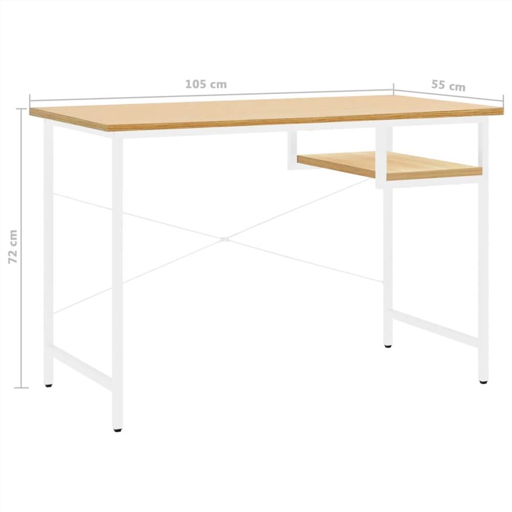 Fehér és világos tölgy számítógépes asztal 105x55x72 cm MDF és fém