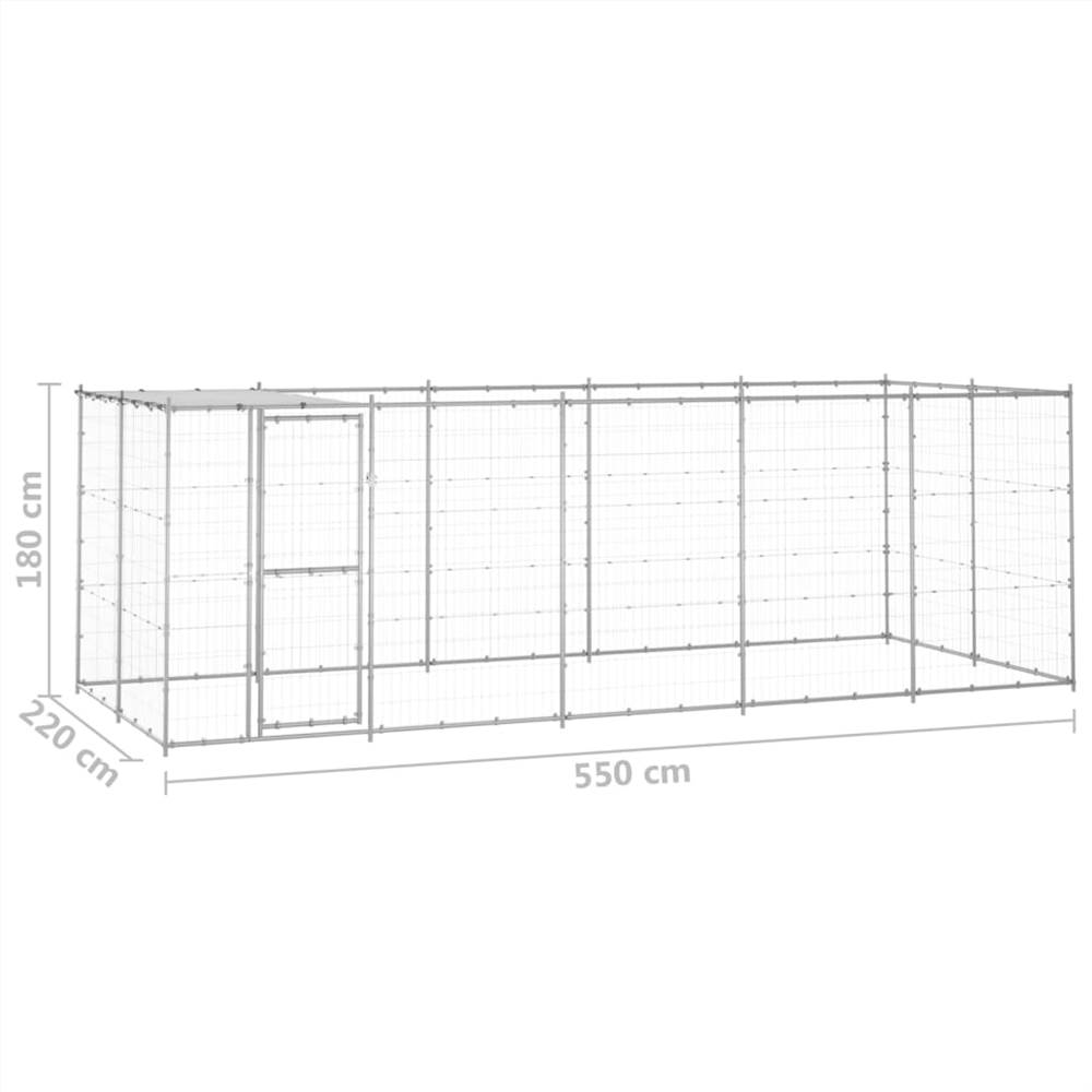 Outdoor dog kennel in galvanized steel with roof 12.1 m²