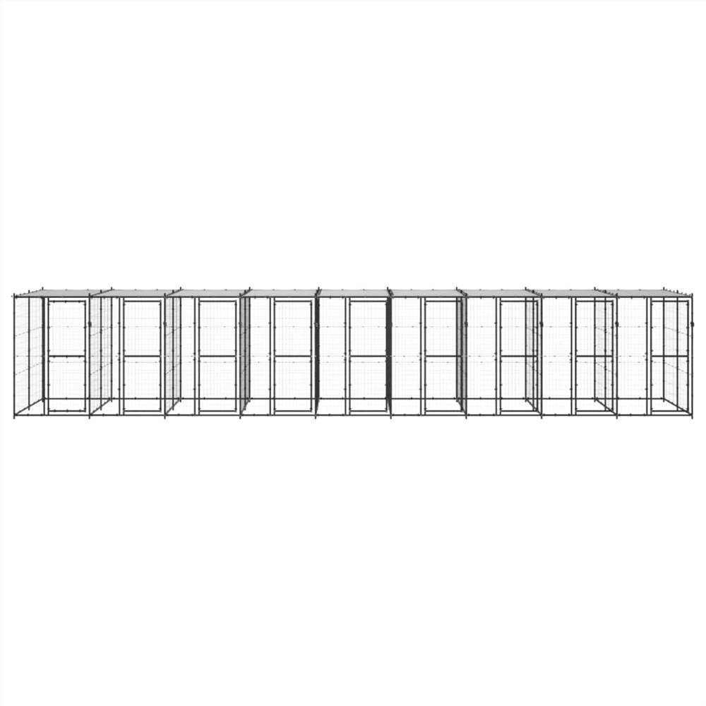 Zewnętrzna, stalowa buda dla psa z dachem o powierzchni 21,78 m²