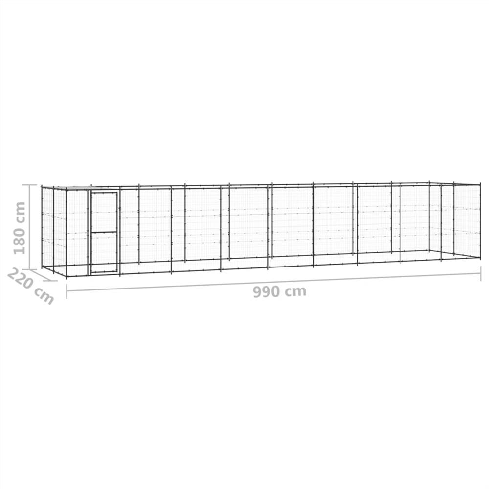 Zewnętrzna, stalowa buda dla psa z dachem o powierzchni 21,78 m²