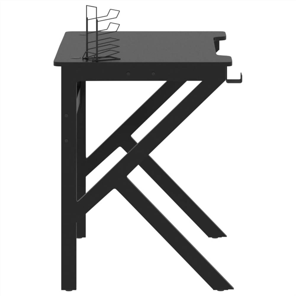 Biurko do gier z nogami w kształcie litery K, czarne, 90X60x75 cm