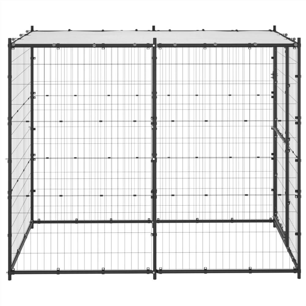 Outdoor steel dog kennel with roof 110x220x180 cm