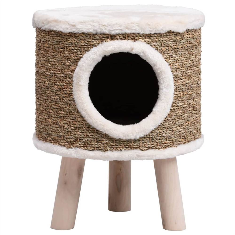 Cat house with wooden legs 41 cm Seagrass