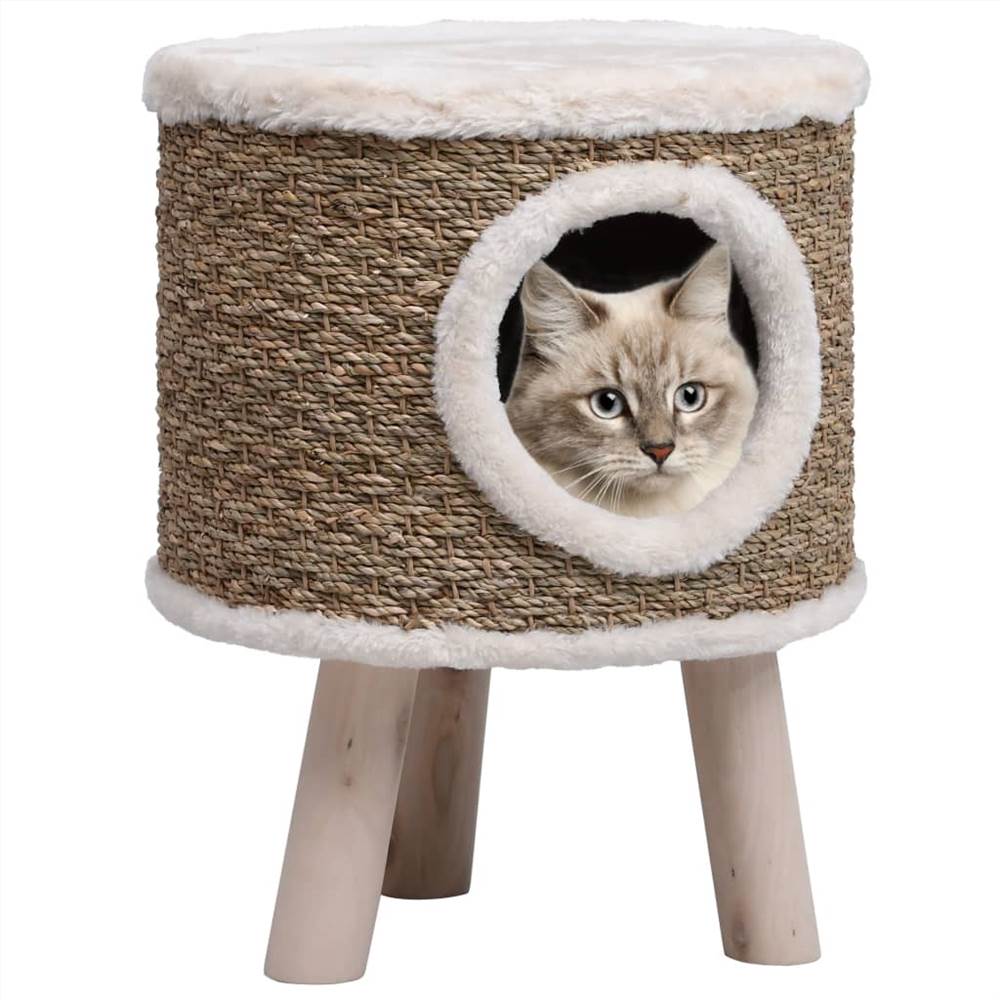 Domek dla kota z drewnianymi nogami 41 cm Trawa Morska