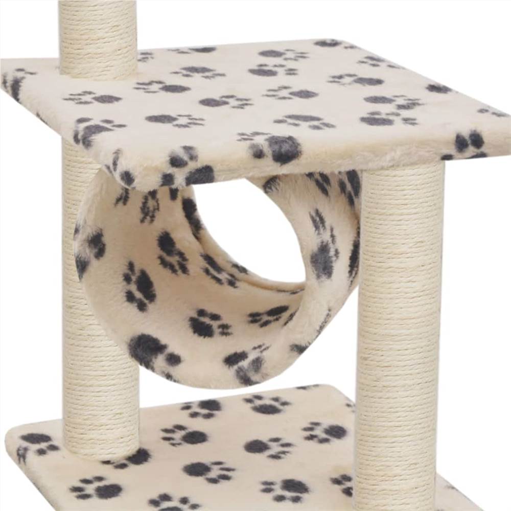 Cat tree with sisal scratching posts 65 cm beige paw print