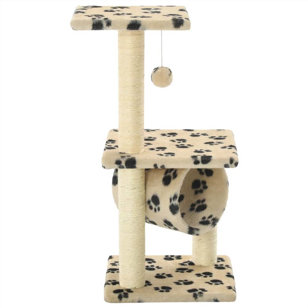 Cat tree with sisal scratching posts 65 cm beige paw print