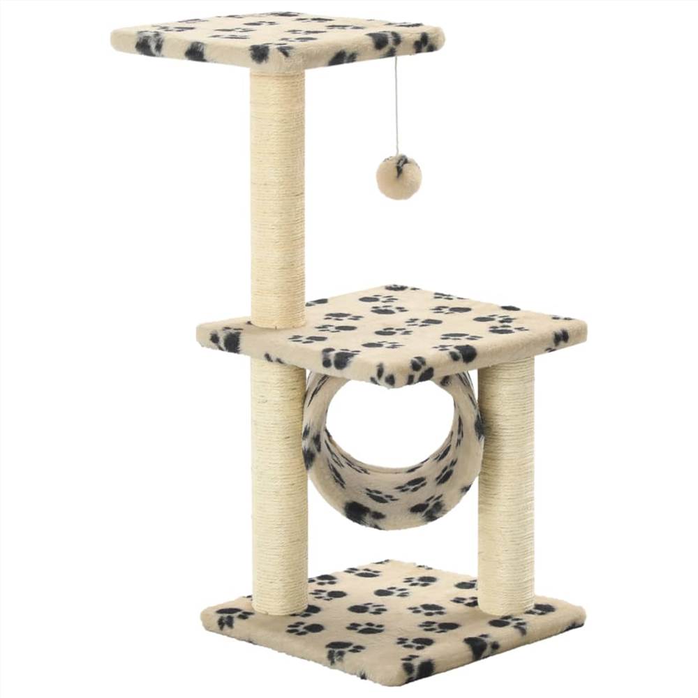 Cat tree with sisal scratching posts 65 cm beige paw print