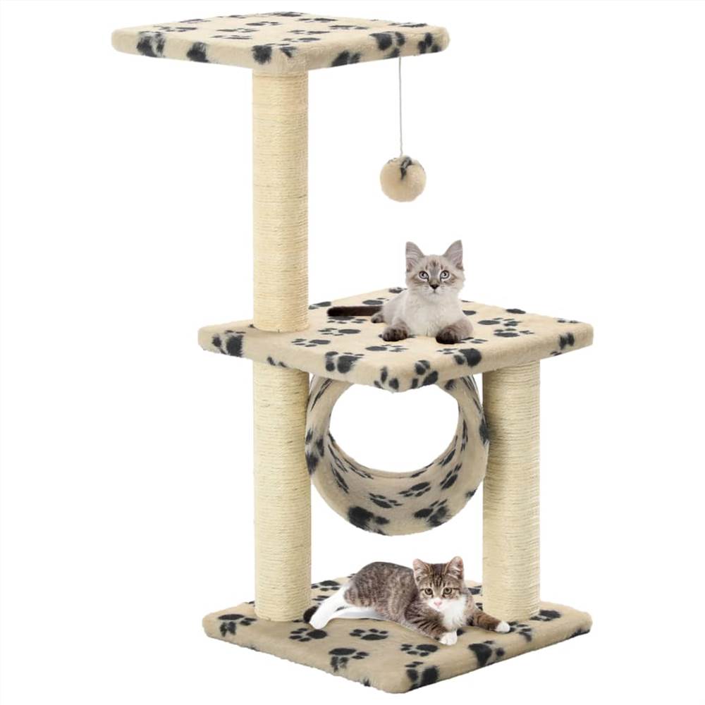 Cat tree with sisal scratching posts 65 cm beige paw print