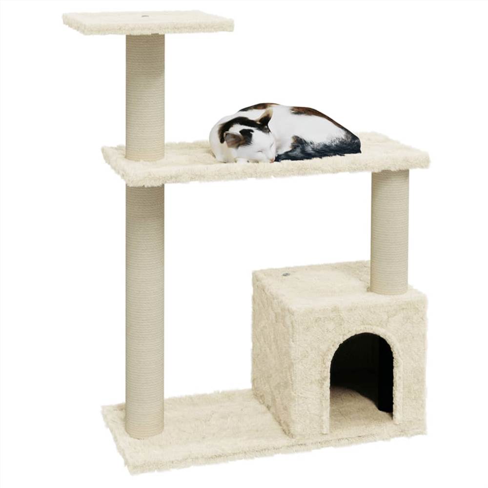 Cat tree with scratching posts in cream sisal 70 cm