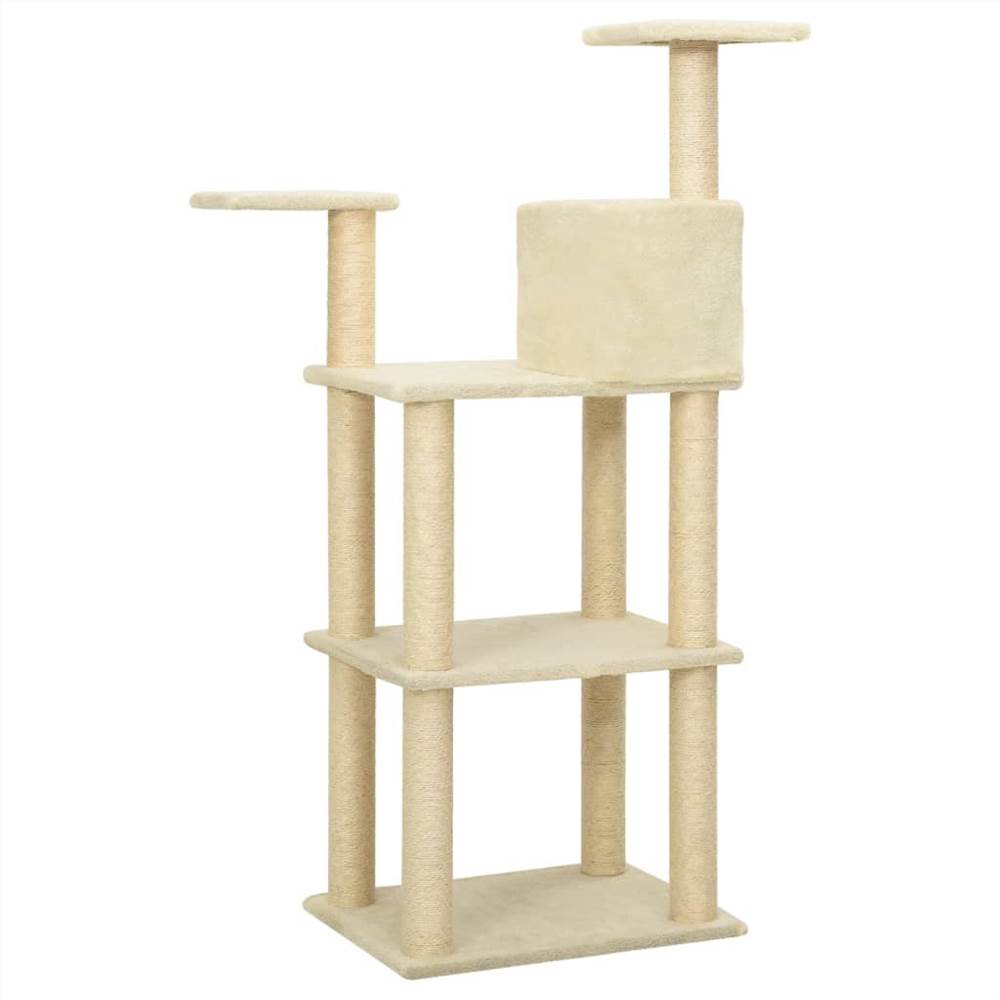 Cat tree with scratching posts in cream sisal 119 cm