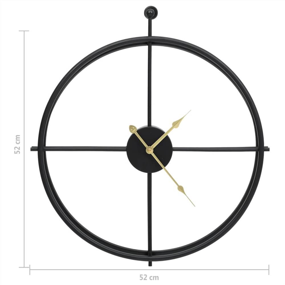 Czarny zegar ścienny 52 cm Żelazo