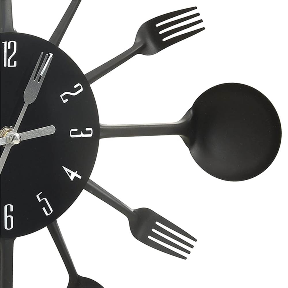 Zegar ścienny z łyżką i widelcem, czarny, 40 cm, aluminium