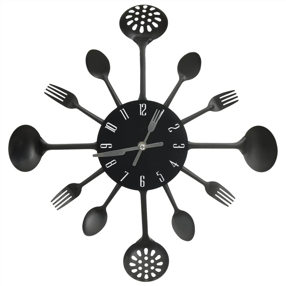 Reloj de Pared con Diseño Cuchara y Tenedor Aluminio Negro 40 cm
