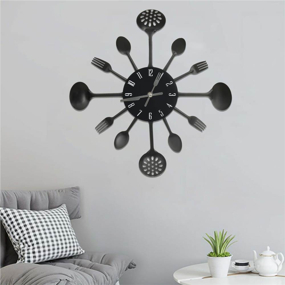 Horloge Murale avec Cuillère et Fourchette Design Noir 40 cm Aluminium