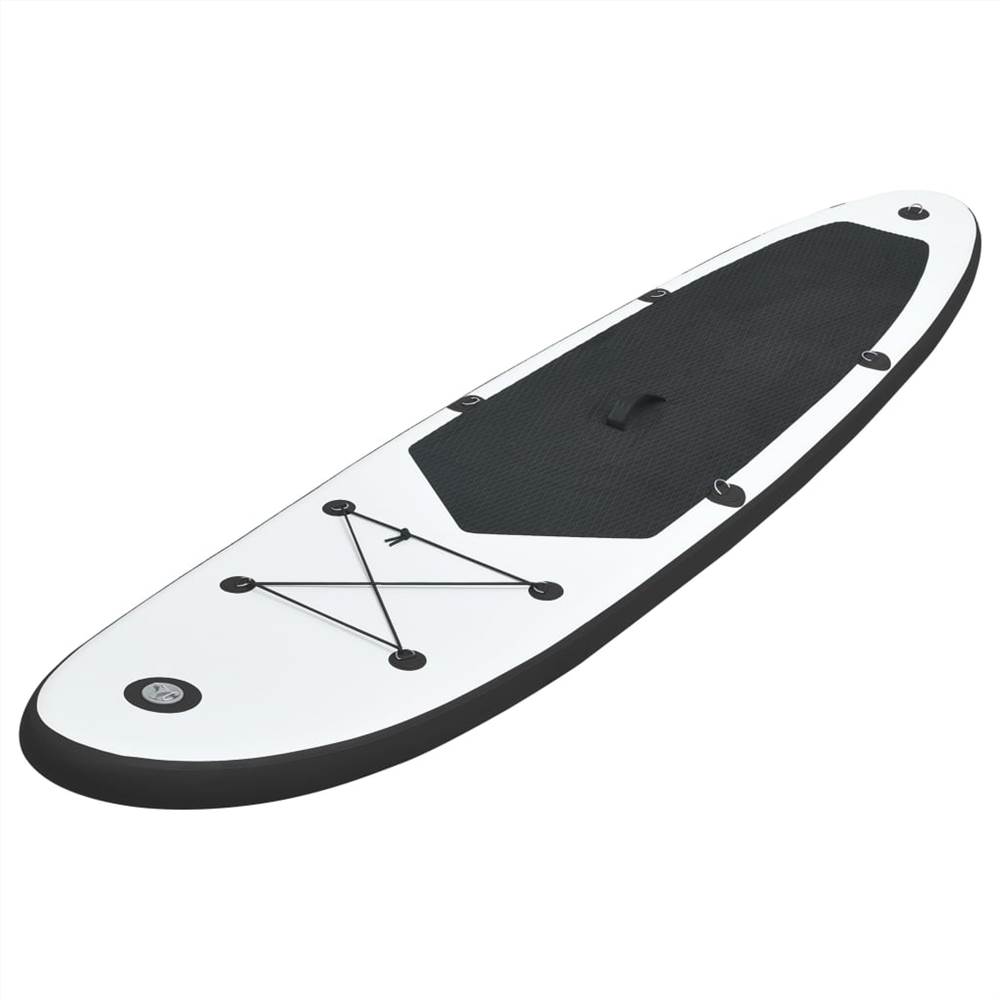 Zwart-witte opblaasbare stand-up paddleboard-set
