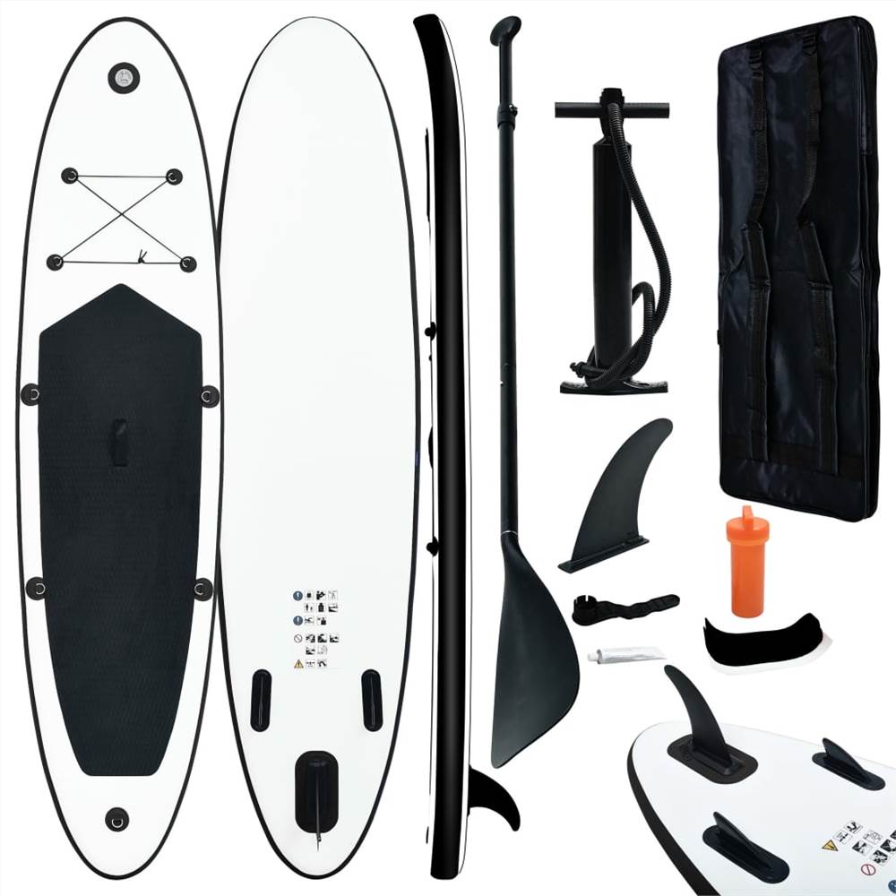 Schwarz-weißes aufblasbares Stand-Up-Paddleboard-Set