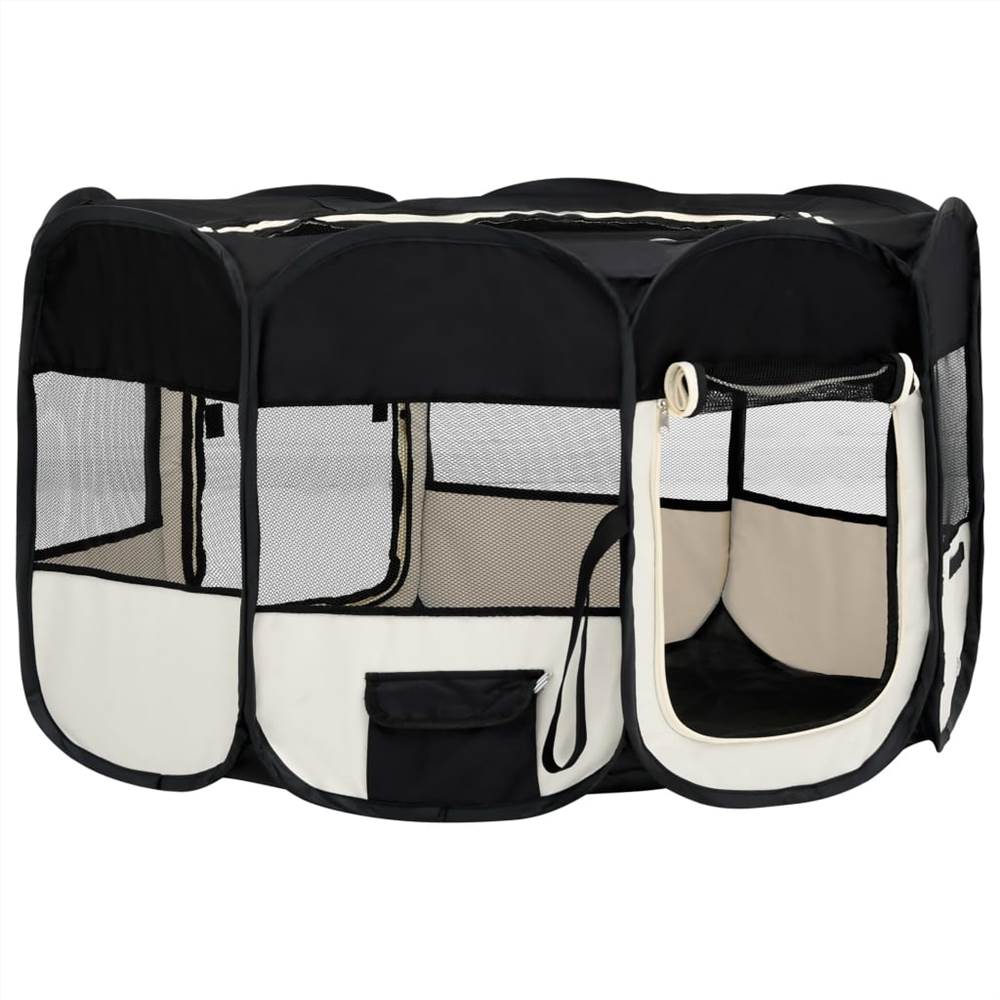 Foldable dog playpen with carrying bag Black 145x145x61 cm